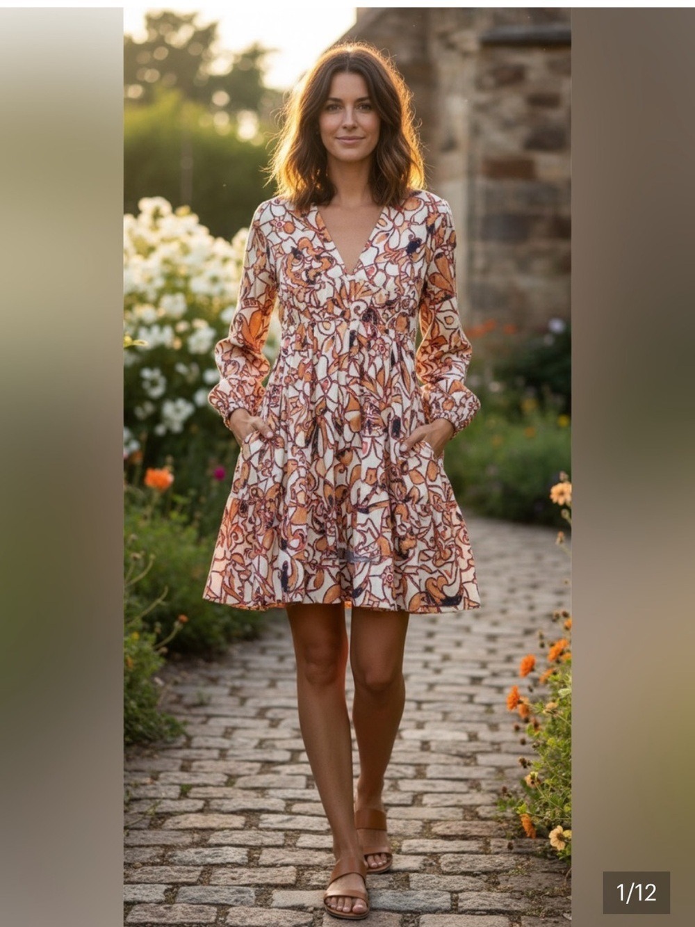 A.L.C. Cream Floral Linen Dress Size 10